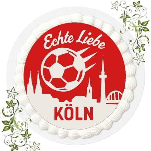 Für den Geburtstag ein Tortenbild, Zuckerbild mit Motiv, Essbares Foto für Torten, Tortenbild, Tortenaufleger Ø 20cm FONDANT gebrauchsfertig Motive: Fussball Köln Nr. Q 212