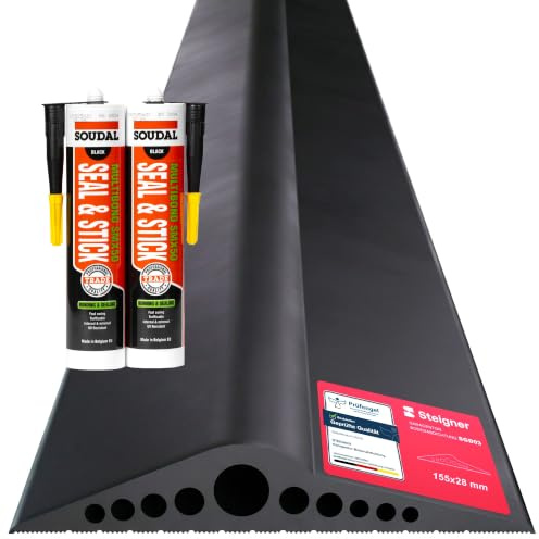 STEIGNER Seuil de garage 3,25m en EPDM noir 28 mm x 155 mm,SGD03 - Kit isolant avec 2x colle montage et joint porte garage pour différents types de portes – Seuil tempête, anti-courant d’air