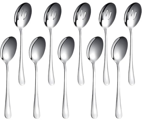 MUNSKT 10 PCS Large Serving Spoons,Stainless Steel Serving Spoons Large for Buffet, Utensils Set for Parties,Gift for Serving Kitchen Cooking Restaurant Banquet
