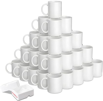 Sumex Set of 36 Sublimation Blank White Ceramic Coffee Mugs, 325 ml, for Tea, Latte, Hot Chocolate