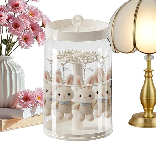 Présentoir en peluche, étui de rangement rotatif pour porte-clés, accès facile avec couvercle de protection, support de en acrylique transparent, support de jouets au look moderne, rangement
