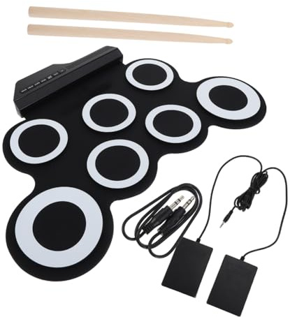 Elektrisches Schlagzeug Satz Tragbar für Anfänger und Kinder, Schwarz | Silikon Ausführung, USB Ladefunktion, Lern und Übungszwecke, Kompakt Verstaubar