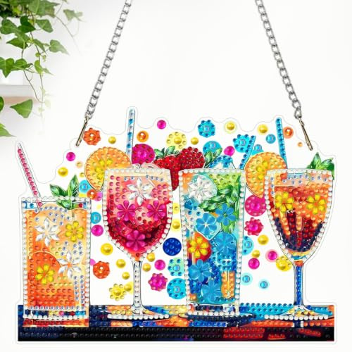 CEOVR Hängende Diamant Painting Kits Tasse,DIY Diamond Painting Ornament Kits Erwachsene 19.5x14.37cm, Cartoon Diamant Malerei Ornament für Wand Dekoration