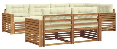vidaXL Outdoor-Sofagarnitur mit Kissen 7 pcs Natur und Creme, Balkonsofa, modernes Eckmöbel, robuster Lounge, Terrassen-Sitzgruppe, bequemer Gartenstuhl