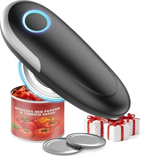 Electric Can Opener, Automatic Electric Tin Opener for Seniors with Arthritis, One Touch Hands Free Battery Operated Can Opener with Smooth Edge Cutting, Magnetic Lid Holder, Black Kitchen Gadget