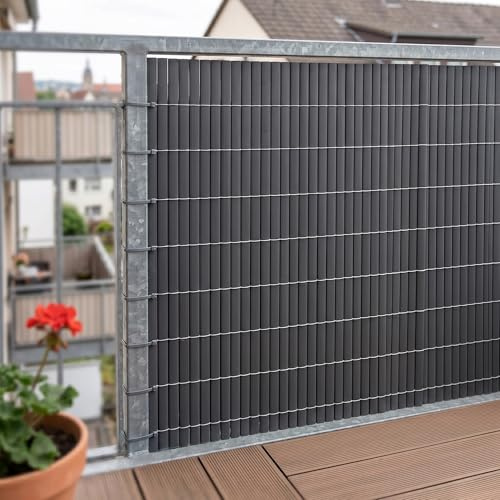 casa.pro PVC Sichtschutzmatte 100 cm hoch Cefalu Balkon Sichtschutz Zaun 400 cm lang für Terrasse Gartenzaun mit Kabelbinder outdoor Sichtschutzzaun Lamellen 16mm Balkongeländer Windschutz Anthrazit
