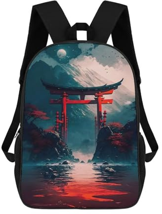 sinyumoney Full Moon Pagodas Schultaschen Für Die Oberstufe, Freizeitrucksack Für Campus, Outdoor-Aktivitäten, Reisen Und Sport 17inch