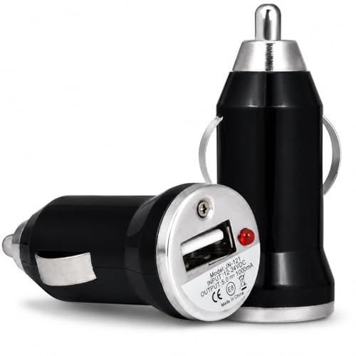 1 x Black Compact USB Car Charger Adapter – Universal 12V/24V USB Car Charger for iPhone, iPad, Samsung Galaxy, Android Phones, Tablets, MP3 Players, Digital Cameras & GPS Devices