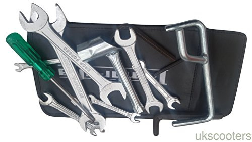 LAMBRETTA HANDY TOOLKIT & GENUINE LEATHER POUCH 13 PC PROP, PLUG SPANNER, (brown)