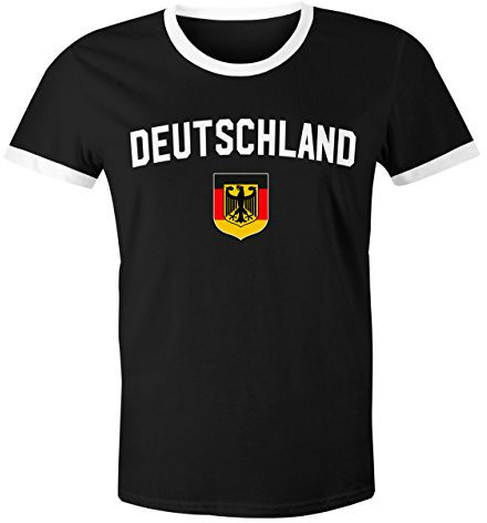 Klassisches Herren WM-Shirt Deutschland Flagge Retro Trikot-Look Fan-Shirt schwarz-weiß XXL