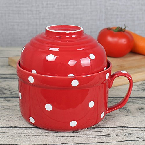 KL Japanese Creative Girls Ceramic Bowl Instant Noodle Cup Set Cute Cartoon Breakfast Cup Creative Instant Noodle Artifact,K,14cm