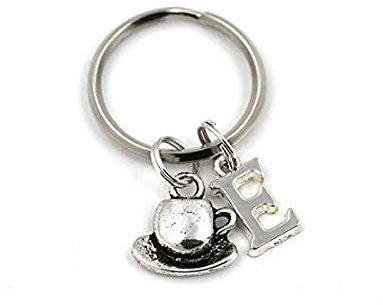 SILVER KNIGHT Tea Cup Key Ring, Personalized Tea Keyring, Initial Keychain, Gift Bag