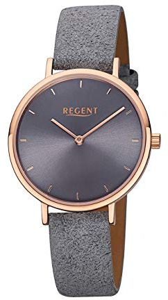 REGENT Damen-Armbanduhr Edelstahl IPR analog Quarz Lederband grau F-1139
