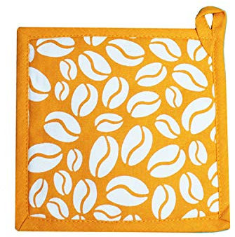 Prime Homewares Orange Bean Design Pot Holder, Double Oven Glove, Tea Towels, Apron Orange Bean Design (Pot Holder)