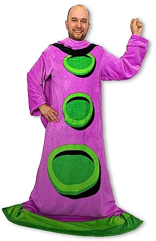 getDigital Purpur Tentakel Ärmeldecke aus Mikrofaser-Fleece - Tragbare Kuscheldecke mit Ärmeln als lustiger Fanartikel zum Retro PC-Spiel Day of the Tentacle - One-Size für Erwachsene 140 x 200 cm