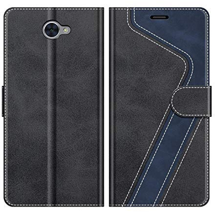 MOBESV Hülle für Huawei Y7 2017 Handyhülle, Lederhülle mit Kartenfach, Klapphülle mit Ständer, Flip Case Handytasche Schutzhülle, Modisch Schwarz