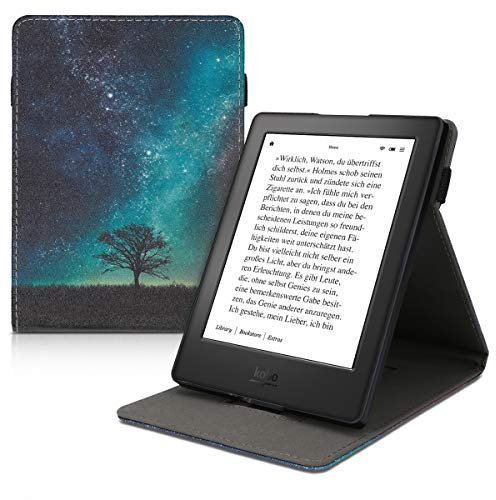 kwmobile Étui Compatible avec Kobo Aura H2O Edition 2 Coque - Étui à Rabat magnétique Tablette eReader Similicuir avec Sangle - Bleu-Gris-Noir