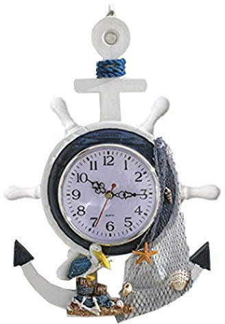 SWHONG Anker Möwe Dekoration Wanduhren Batterie Silent Sweep Nautische Lenkrad Wanduhr für Wohnzimmerdekoration