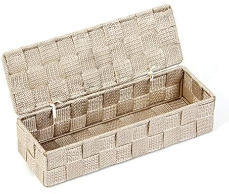 wm Homebase Geflochten Aufbewahrungskorb Polypropylen Badkorb mit Deckel Rechteckig in Beige 26x8.5x6cm