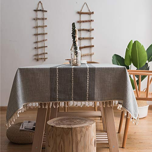 Flei Tischdecke 115x200cm, Baumwollleinen Tischdecke, Wasserabweisend Staubdichte Hitzebeständig Feuchtigkeitsbeständig, Cafe,Party oder,Buffettisch - Grau