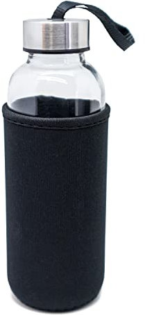 NERTHUS FIH 647 Botella Cristal Negro 400 ml, Funda de Neopreno, Vidrio