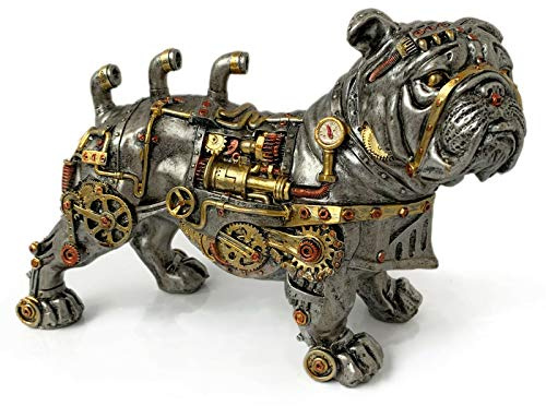 Darthome Ltd Dekofigur Britische Bulldogge im Gothic-Stil, Steampunk-Stil, 30 cm, silberfarben