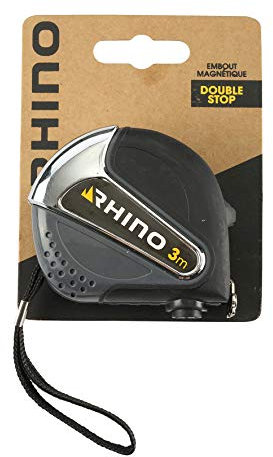 RHINO - 3m-Mètre Ruban avec Embout magnétique (aimanté) avec Double Stop-Crochet pour Ceinture-Norme EU Mid Class II-Longueur 3 m x Largeur 16 mm-Garantie 5 Ans, NC, 16mm