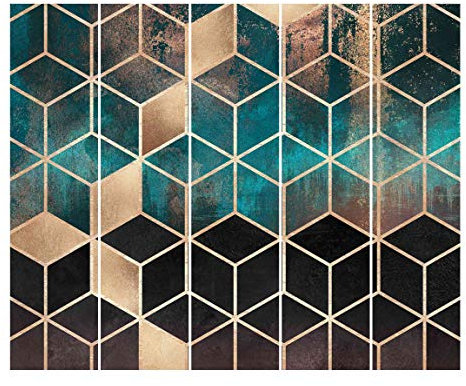 Bilderwelten Schiebegardinen Set Elisabeth Fredriksson Türkis Rosé goldene Geometrie 5 Flächenvorhänge 250 x 300cm Deckenhalterung