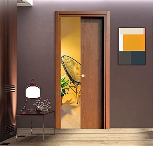 Porta scorrevole a scomparsa interno muro con chiusura Ammortizzata in laminato Ciliegio Finitura Ottone