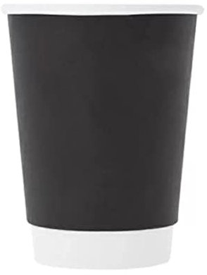 Paper Cups 25pcs Pack 12oz Black Double Wall Disposable for Hot Drink Coffee at Birthday, Party, Christmas, Xmas, Cafe, Restaurant, Wedding Gloss Finish Without Lid