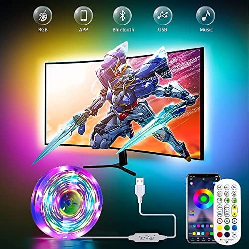 Daymeet TV LED Lights - 5M RGB LED Backlight Syncs with Music, Bluetooth APP Control for 55-85 TV/Monitor, USB Powered