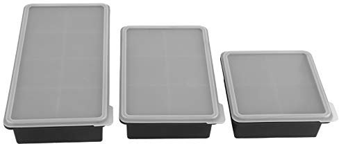 3Pcs Fabricant de glaçons en silicone Bacs à glaçons flexibles avec couvercle Moule à faire soi-même Moule Accessoires de cuisine Moule à glaçons Moule à glace pour les familles, les fêtes(Noir)