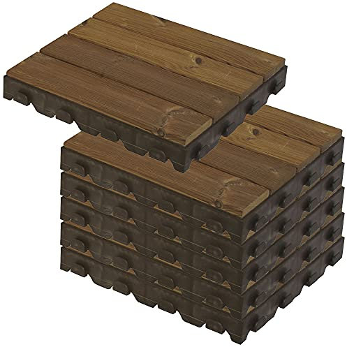 WellHome PK3660 Holz Baldosa Corta 6 Stück Holzboden (Garten, Terrasse, Pool, Camping, Balkon, Außen) Kombi, 39 x 39 cm und 6,5 cm hoch 1 m², 6 Fliesen/Lamellen