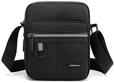Hjkiopc Herren Schultertaschen klein Crossbody Bag Handtasche Umhängen Messenger Bag Handytasche Messenger Bag für Arbeit Reise Alltagsleben (Schwarz)