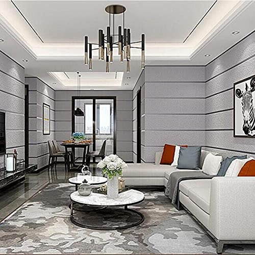 Chbrket Nordic Modern Horizontal and Vertical Stripes Super Thick Deerskin Velvet Non-Woven Wallpaper Living Room Bedroom Room Background Wallpaper Grey 20.8X374.0inches