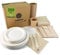 Vaisselle jetable de 200 pièces pour 25 personnes. Vaisselle écologique en bagasse de canne à sucre. Comprend 50 assiettes, 75 couverts en bois, 25 gobelets en carton kraft et 50 serviettes