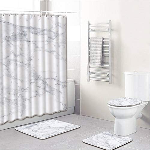 Hearda 3D Printing Modern 4 Piece Shower Curtain Set, Waterproof Fabric Bathroom Curtain Set with Hooks for Anti Slip Bathroom Rugs Set + Toilet Seat Cover +Bath Mat (Marble pattern 2,4pcs)