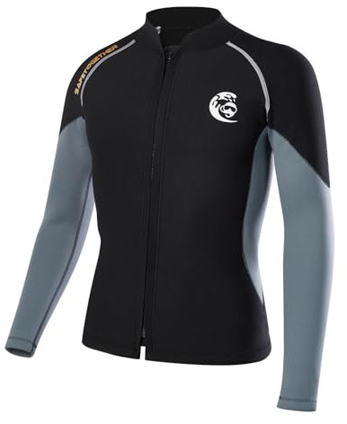 Giacca da uomo e donna, in neoprene da 2 mm, con cerniera frontale, a maniche lunghe, per surf, nuoto, immersioni, top per muta (L, uomo)