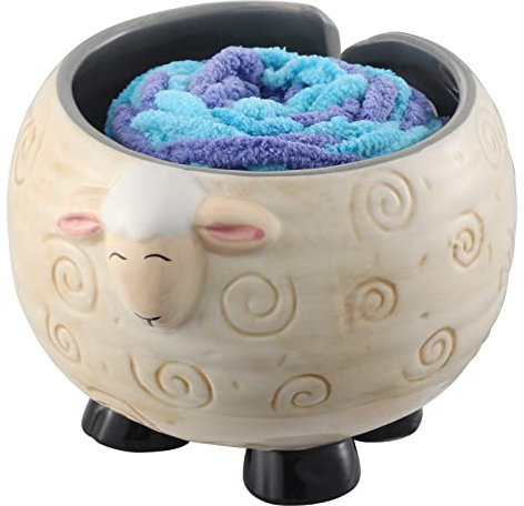 Wyleaves Sheep Ceramic Yarn Bowl Handmade Craft Knitting Yarn Ball Holder Storage Organizer, Panda/Sheep