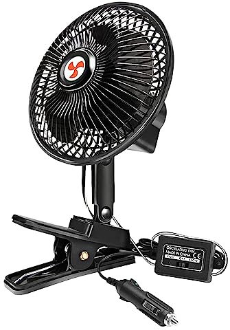 XGGYA Ventilateur oscillant 12 V, ventilateur portable de 15,2 cm avec allume-cigare, ventilation de refroidissement à 360°, ventilateur à clip CC de voiture, ventilateur 12 V pour camion,