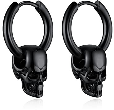 Bandmax Herren Damen Schwarze Totenkopf Ohrringe Totenkopf Ohrhänger Kreolen aus Edelstahl Creolen Schädel Hängeohrringe Moderner Schmuck Accessoire für verschiedene Anlässe