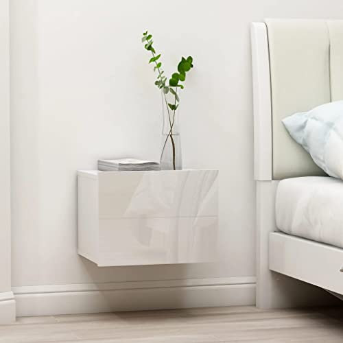 WIFESE Nachttische 40x30x30 cm Nachttisch Hängend NachtkäStchen Nachtkommode Wandregal mit Schublade Nachttisch Hochglanz Weiß Schubladenbox Holz Bedside Table Kommode Holzwerkstoff