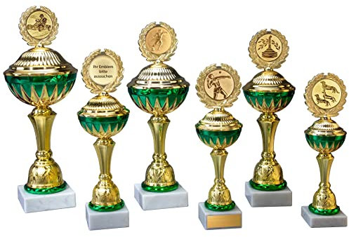 eberin · Pokal Isaak, Gold-grün, mit Wunschtext, individuellem Motiv-Emblem, wählbar in 6 Größen, oder als 6er-Serie, Größe 36,2 cm