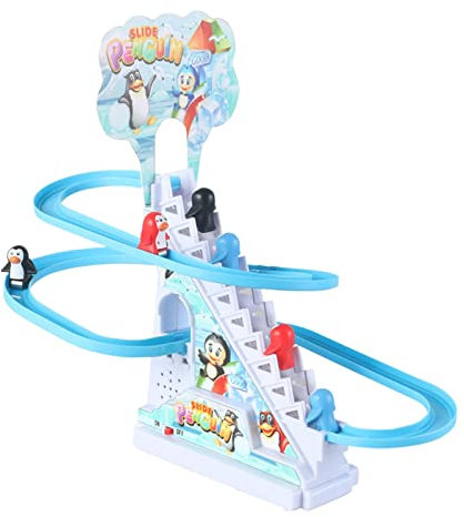 perfk Pinguin Rennstrecke Spiel mit Musik Kleiner Pinguin Rutsche Spielset Pinguin Treppensteigen Spielzeug Kleine Pinguin Spielzeug Treppe für Kleinkinder, 6 Pinguin