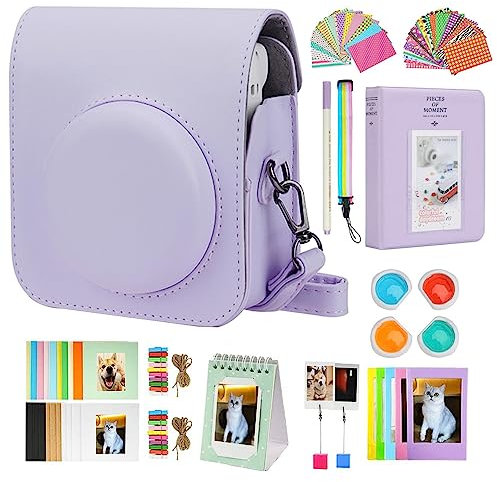 RISOU Mini 12 Camera Accessories Bundles Compatible with Instax Mini 12. - Kit Includes: Camera Case/Photo Album/Filters/Wall Hanging Frames/Stickers/Pen(12 in 1) (Purple)