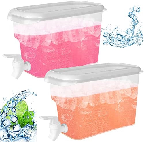 2Pcs 3.5L Plastic Water Dispensers Fridge Liquid Dispenser Drink Dispenser with Tap Iced Beverage Dispensers for Milk Ice Tea Cocktail Juice Lemonade