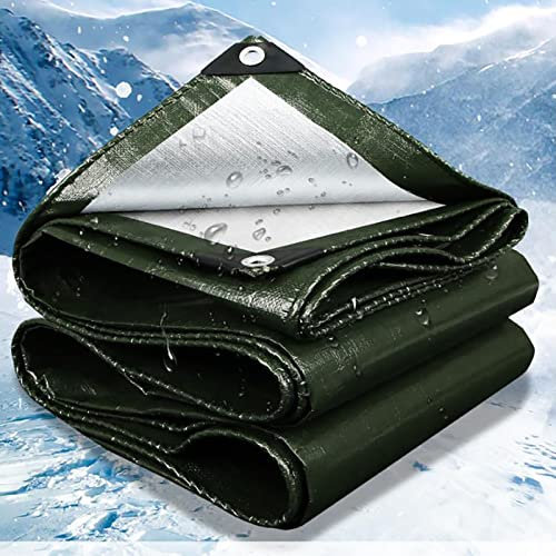 Telone Occhiellato Impermeabile,Telone Protettivo per Barche,Telo Antistrappo per Esterno Per Legno,Piscina,Mobili Da Giardino,Auto,PE 180g/m² -Argento Verde Militare,4x6m/13.12x19.68ft