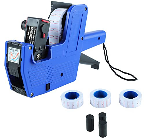 Preisauszeichner 8 Stellig Preis Etiketten Drucker Preisschilder Etiketten Maschine mit 3 Rollen Etikettenpapier, 3 Tintenrad für Büro, Einzelhandel Shop Kennzeichnung, Blau