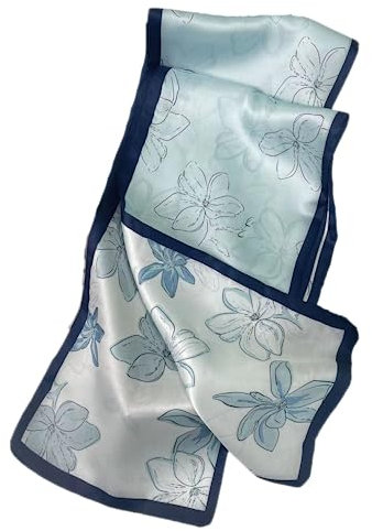GIMIRO Satin Seidenschal Doppelschichten 150 x 16cm Krawatte Blumen Taillengürtel für Blazer, Mantel, Kleid (Blue Flower)