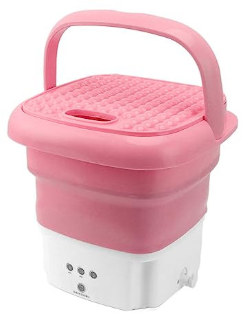 Lavadora Portátil, Mini Lavadora Plegable para Ropa de bebé, Ropa Interior, Artículos Pequeños, Apartamento, Lavandería, Camping, RV, Viajes, Ligera y Fácil de Llevar (Rosa)